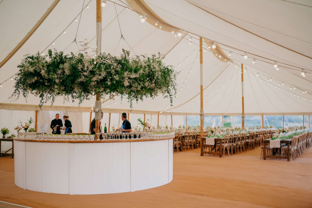 Inside a Sail and Peg marquee planned by marquee wedding planner Natasha Spencer Weddings & Events